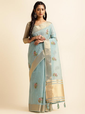 Ethnic Motifs Zari Woven Design Banarasi Saree